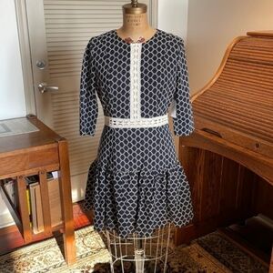 New Alexia Admor navy with lace eyelit pattern dress